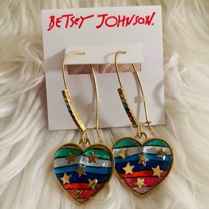 Betsey Johnson Rainbow Heart Dangle Earrings